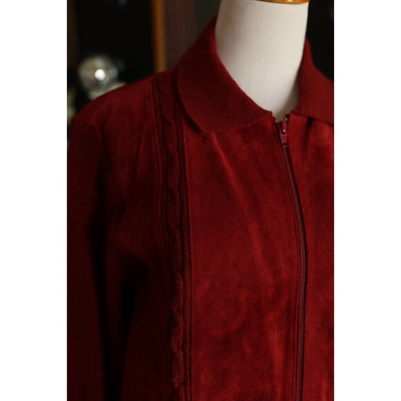 Vintage 80s 90s City Splits Red Burgundy Leather Suede Knit Zip Up Jacket - Picture 5 of 15